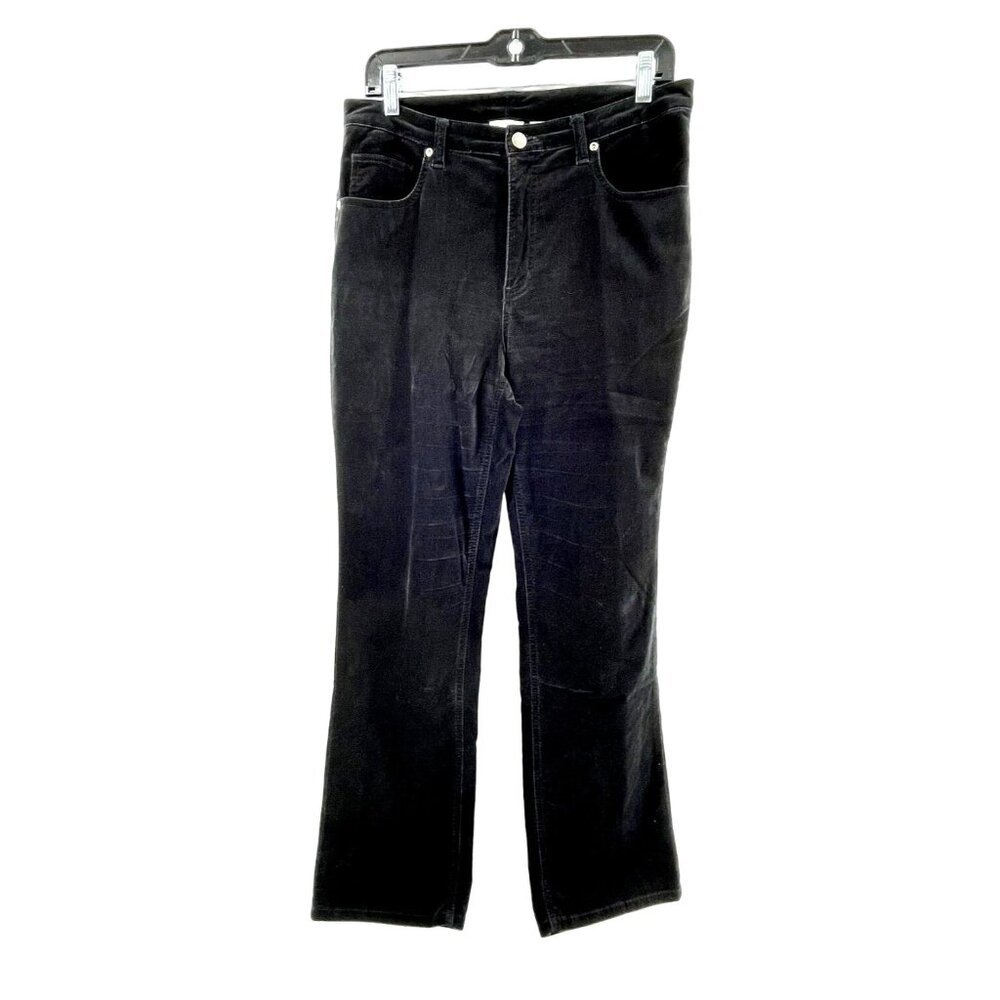 Chico's Women's Black Velour Mid Rise Flat Front Pants Size 8